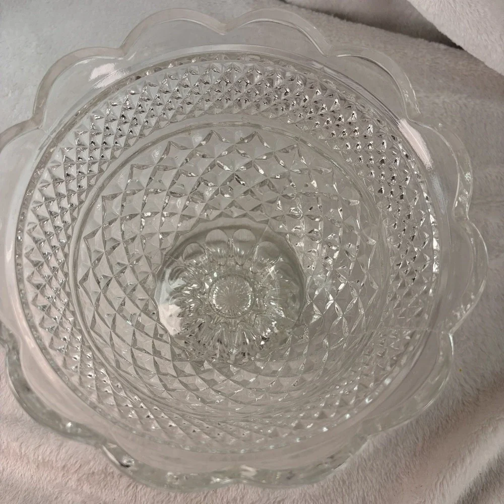 Vintage 60s Anchor Hocking Wexford Compote Pedestal Bowl Clear Pressed Glass EVC